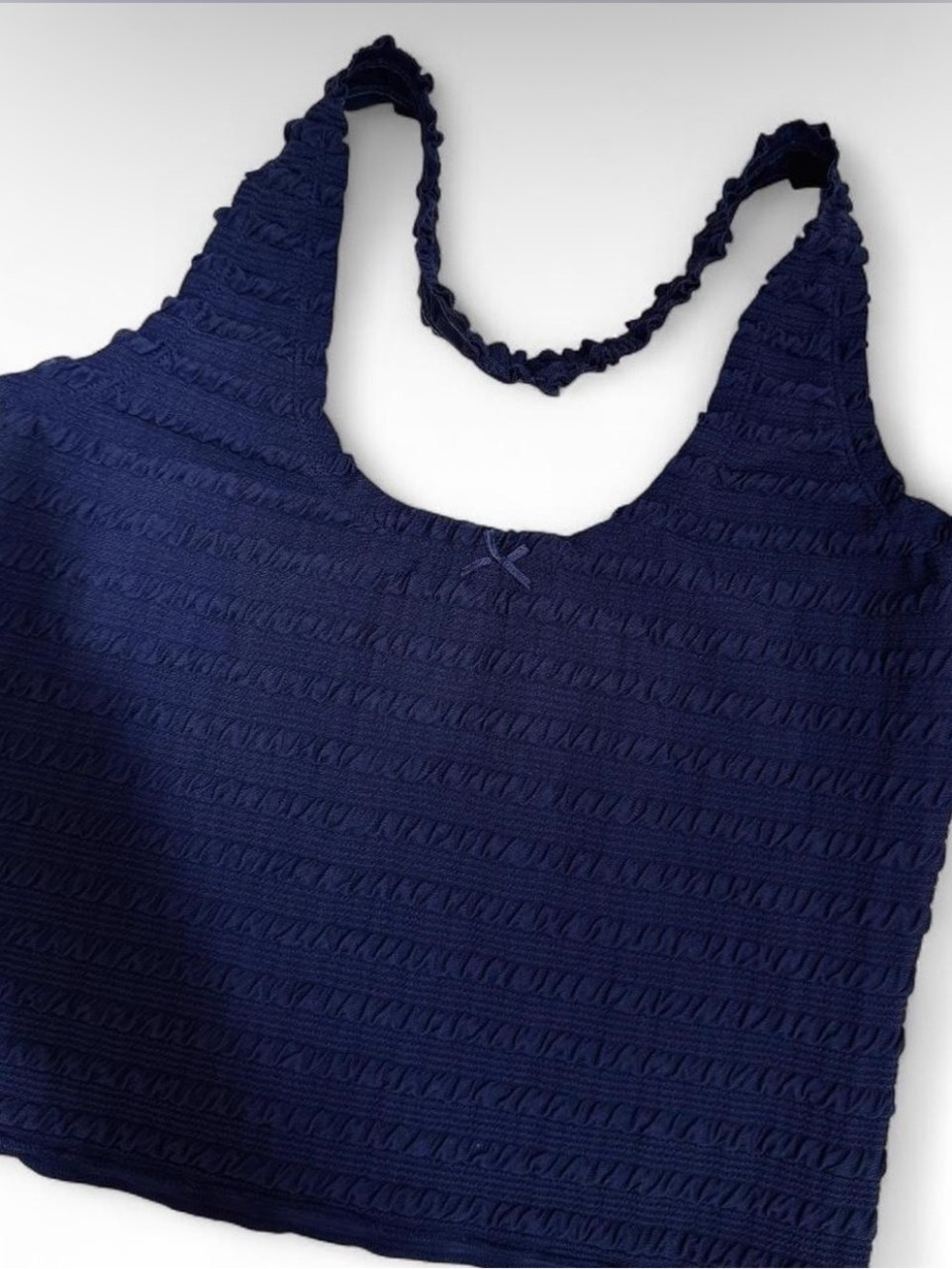 Textured Navy Scoop Tank Top with Braided Straps